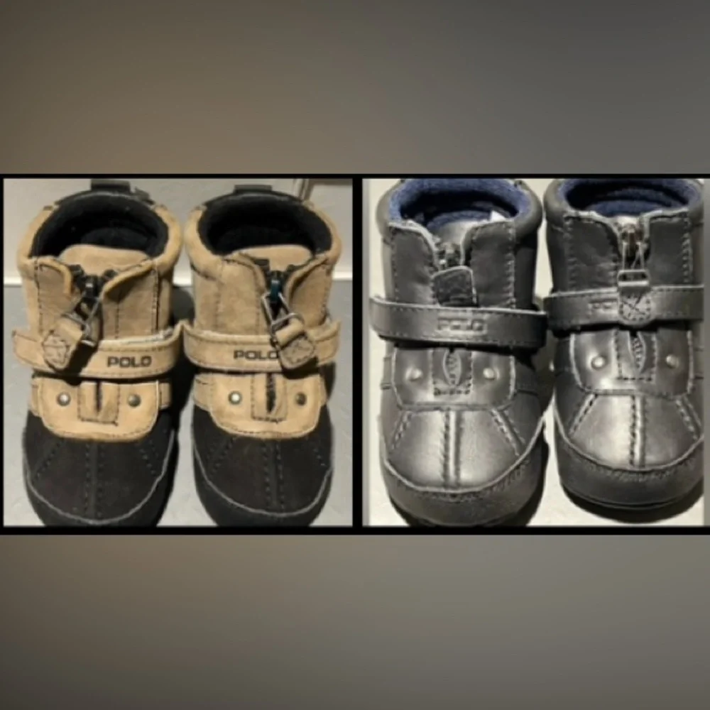 Polo Ralph Lauren Baby Boots 2 pair Taupe Brown Black Leather Zip Sz 4 9-12 mo